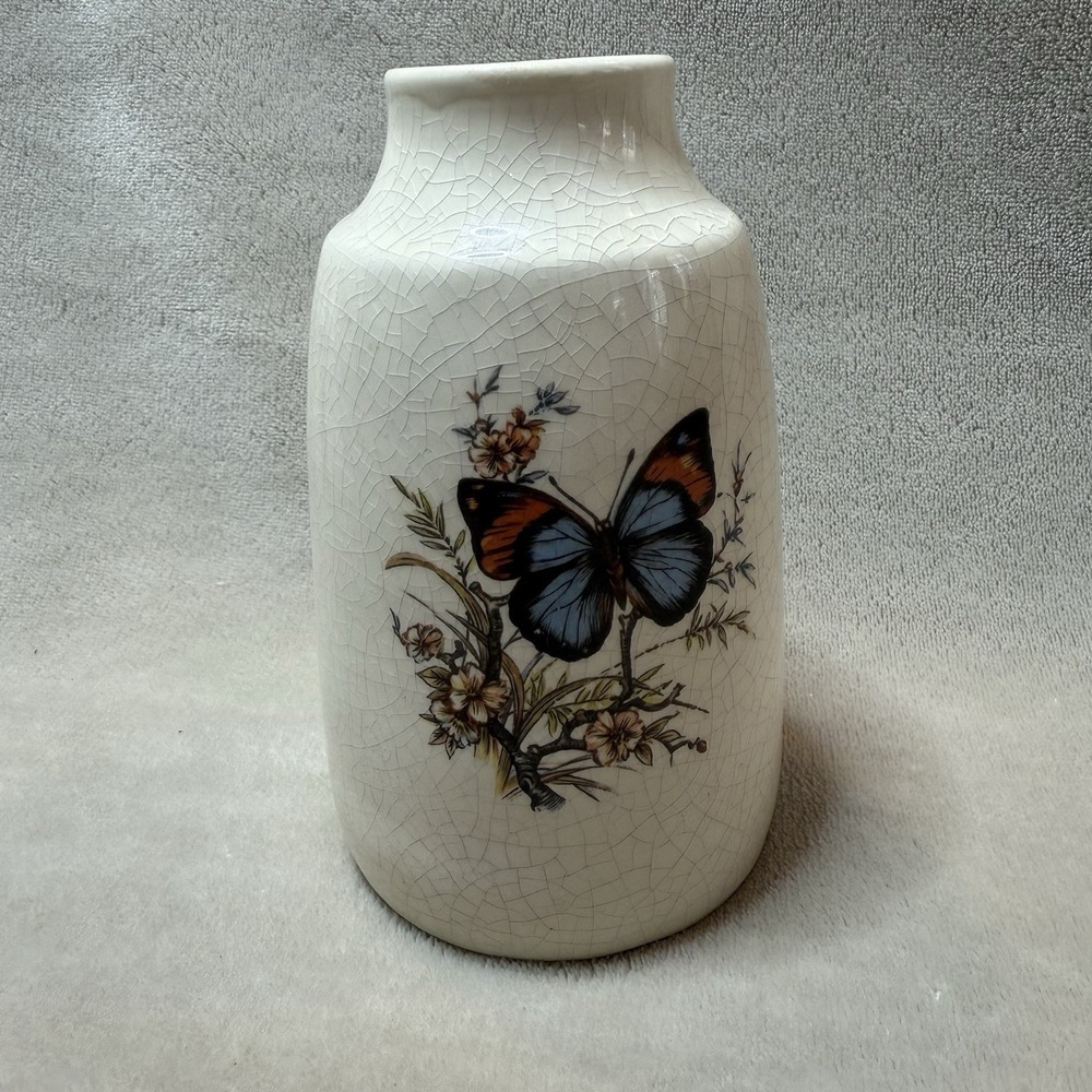VTG Ceramic Butterfly Woodland Wildflower‎ Vase Planter Pottery Art Decor 6"